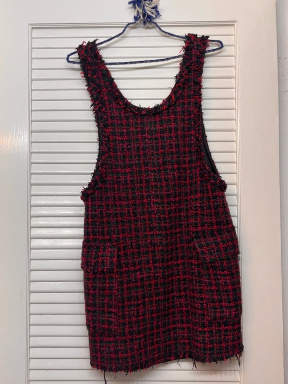 Zara Pink, Red & Green Tweed Shift Dress size 13-14